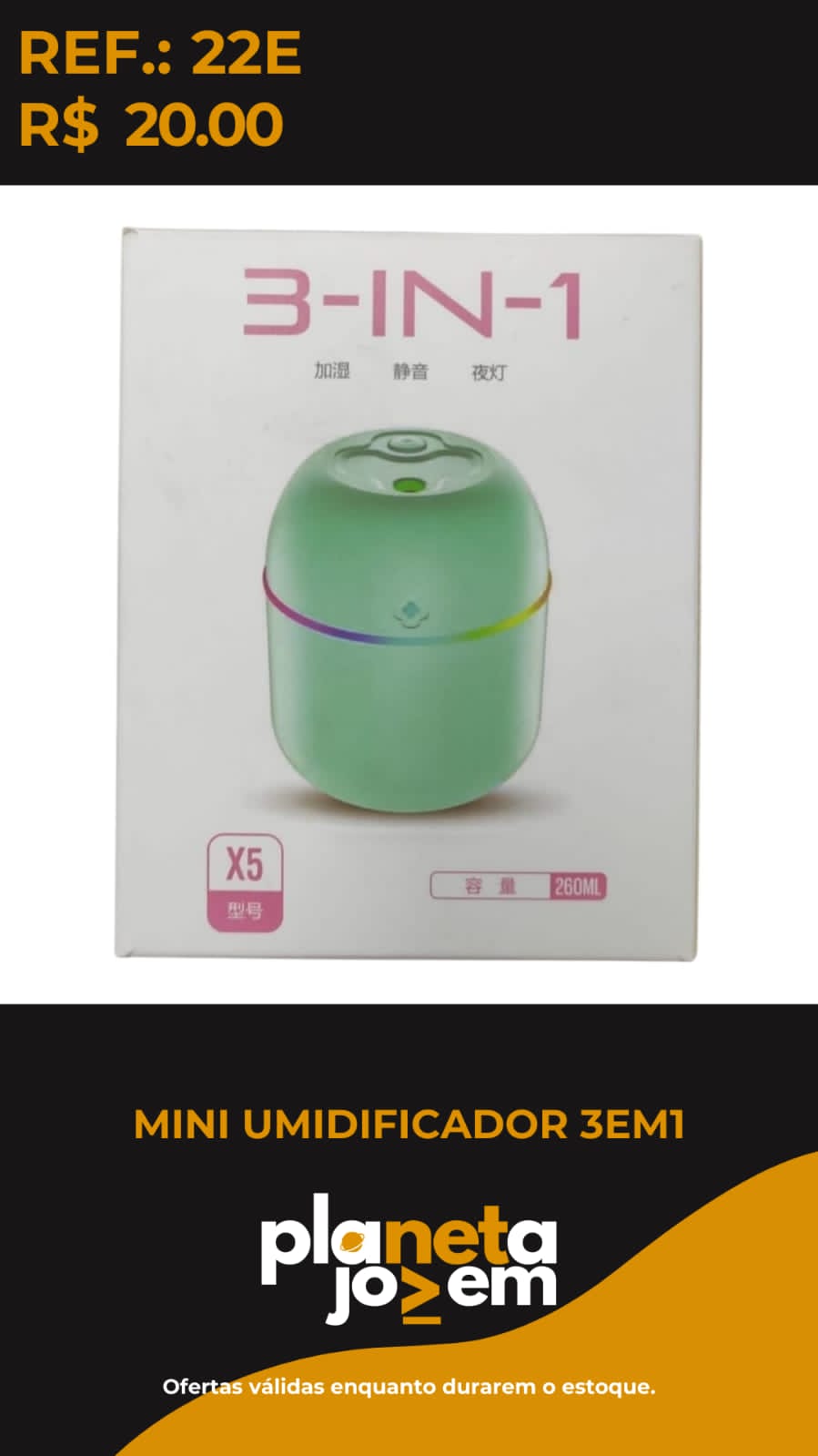 Mini Umidificador 3 Em1
